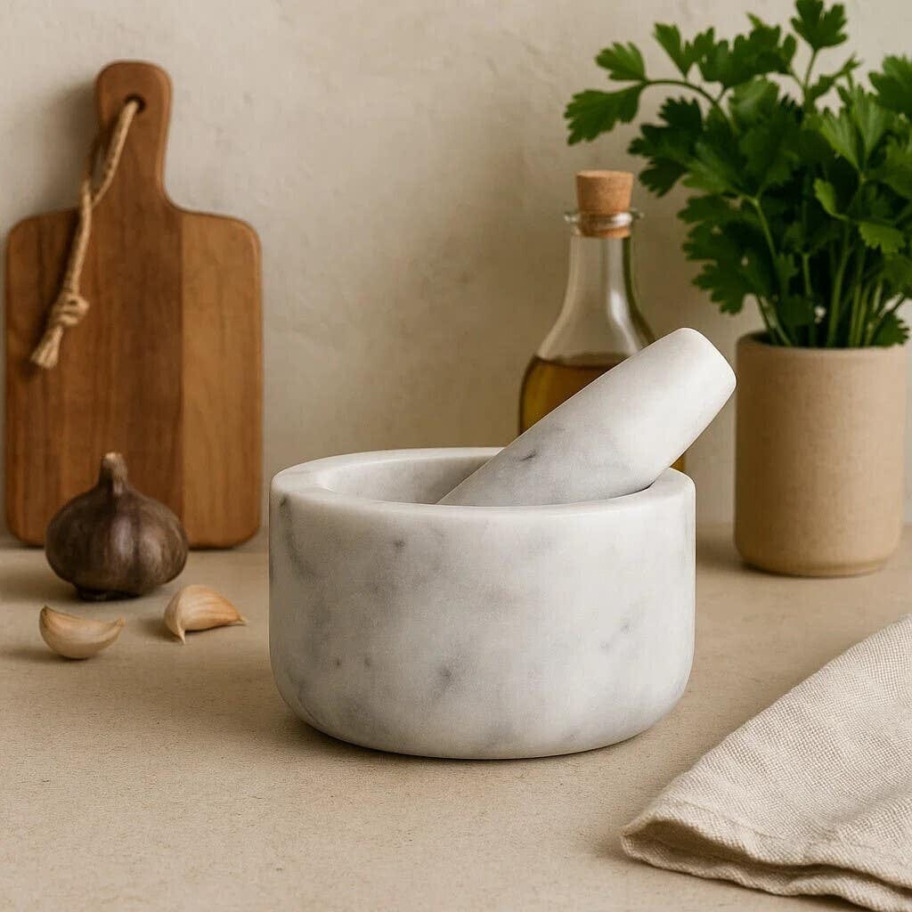 Hamilton Interiors Accessories Salerno Grey Marble Straight Mortar And Pestle House of Isabella UK