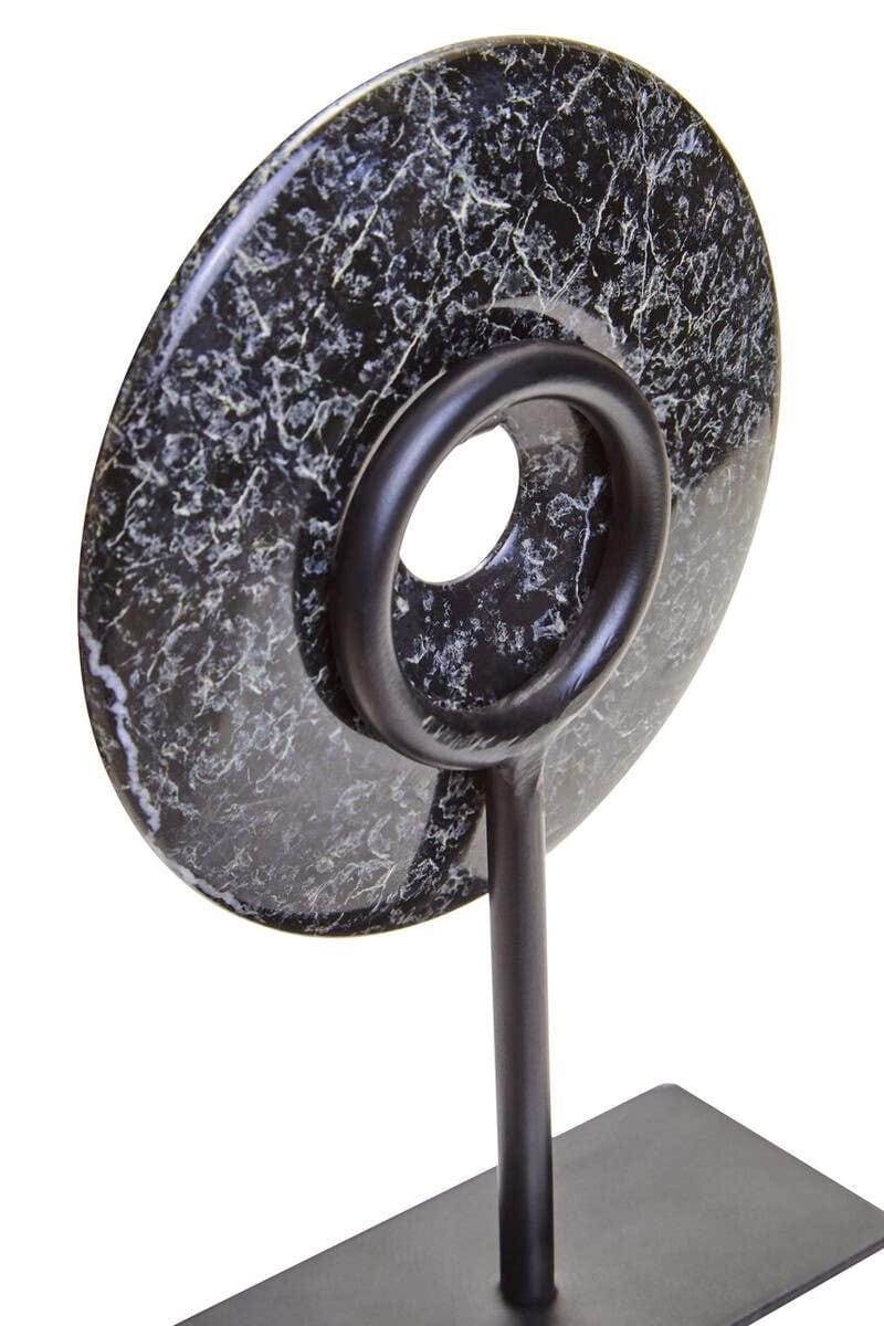 Hamilton Interiors Accessories Salmo Extra Small Black Marble Round Dia 15cm Disc Sculpture House of Isabella UK