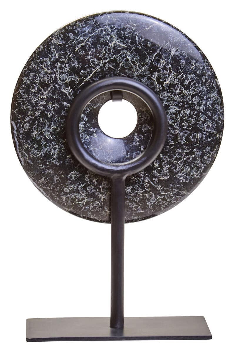 Hamilton Interiors Accessories Salmo Extra Small Black Marble Round Dia 15cm Disc Sculpture House of Isabella UK