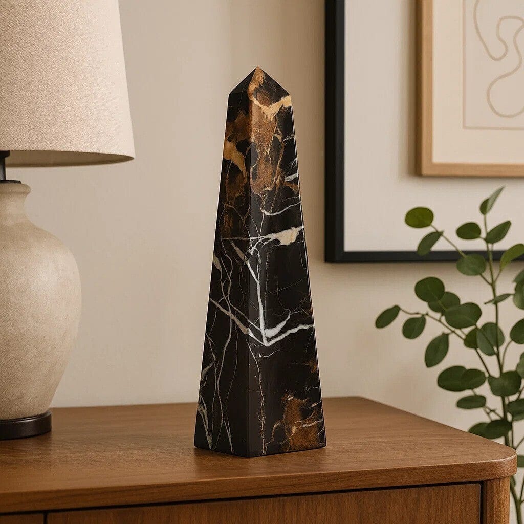 Hamilton Interiors Accessories Salmo Large Black Marble Obelisk House of Isabella UK