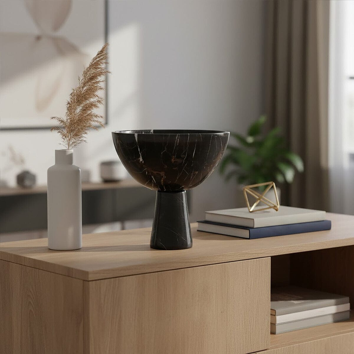 Hamilton Interiors Accessories Salmo Large Black Marble Pedestal Bowl House of Isabella UK