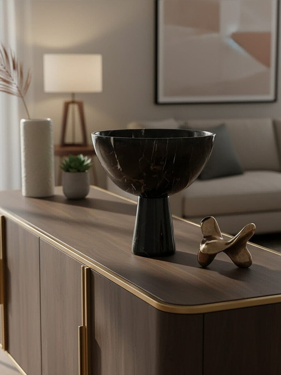 Hamilton Interiors Accessories Salmo Large Black Marble Pedestal Bowl House of Isabella UK