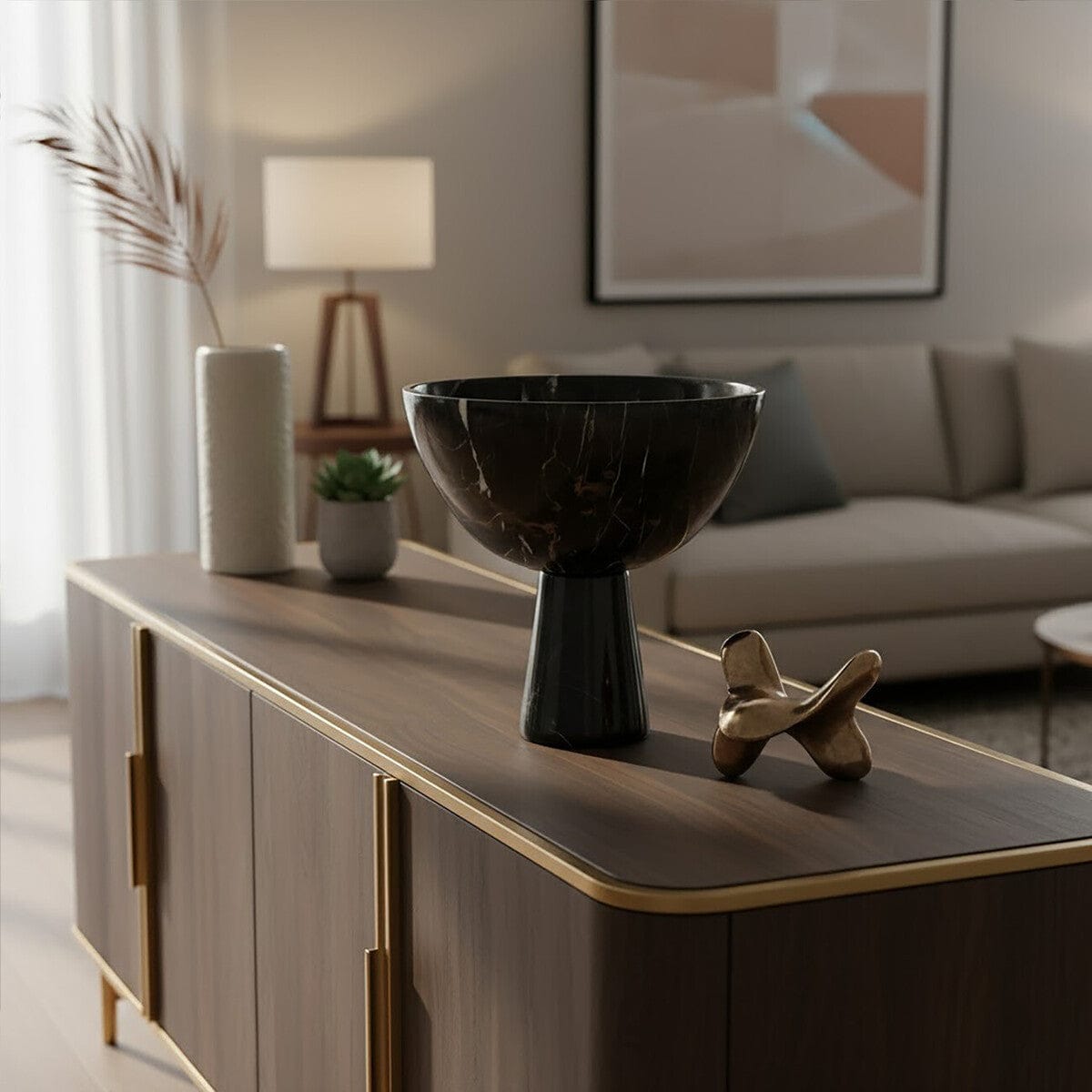 Hamilton Interiors Accessories Salmo Large Black Marble Pedestal Bowl House of Isabella UK