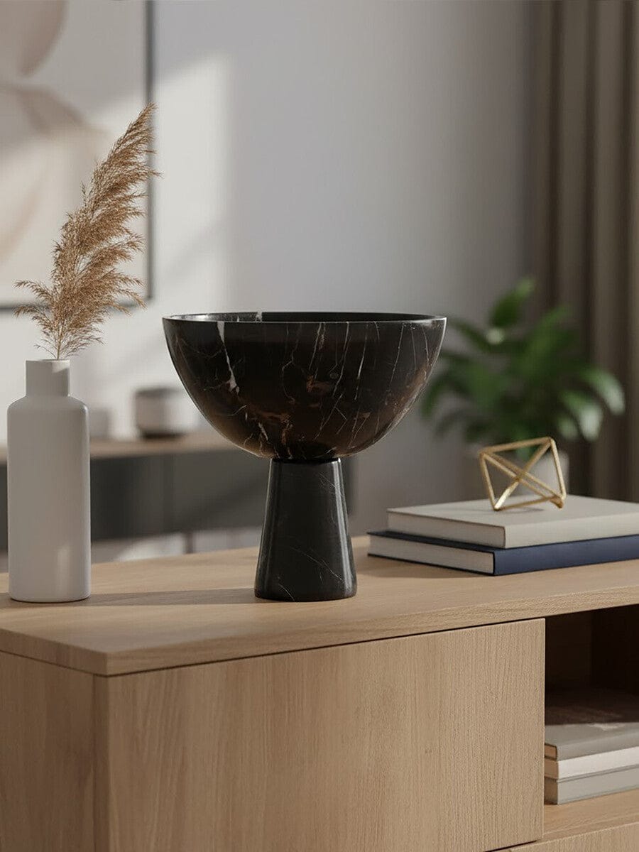 Hamilton Interiors Accessories Salmo Large Black Marble Pedestal Bowl House of Isabella UK