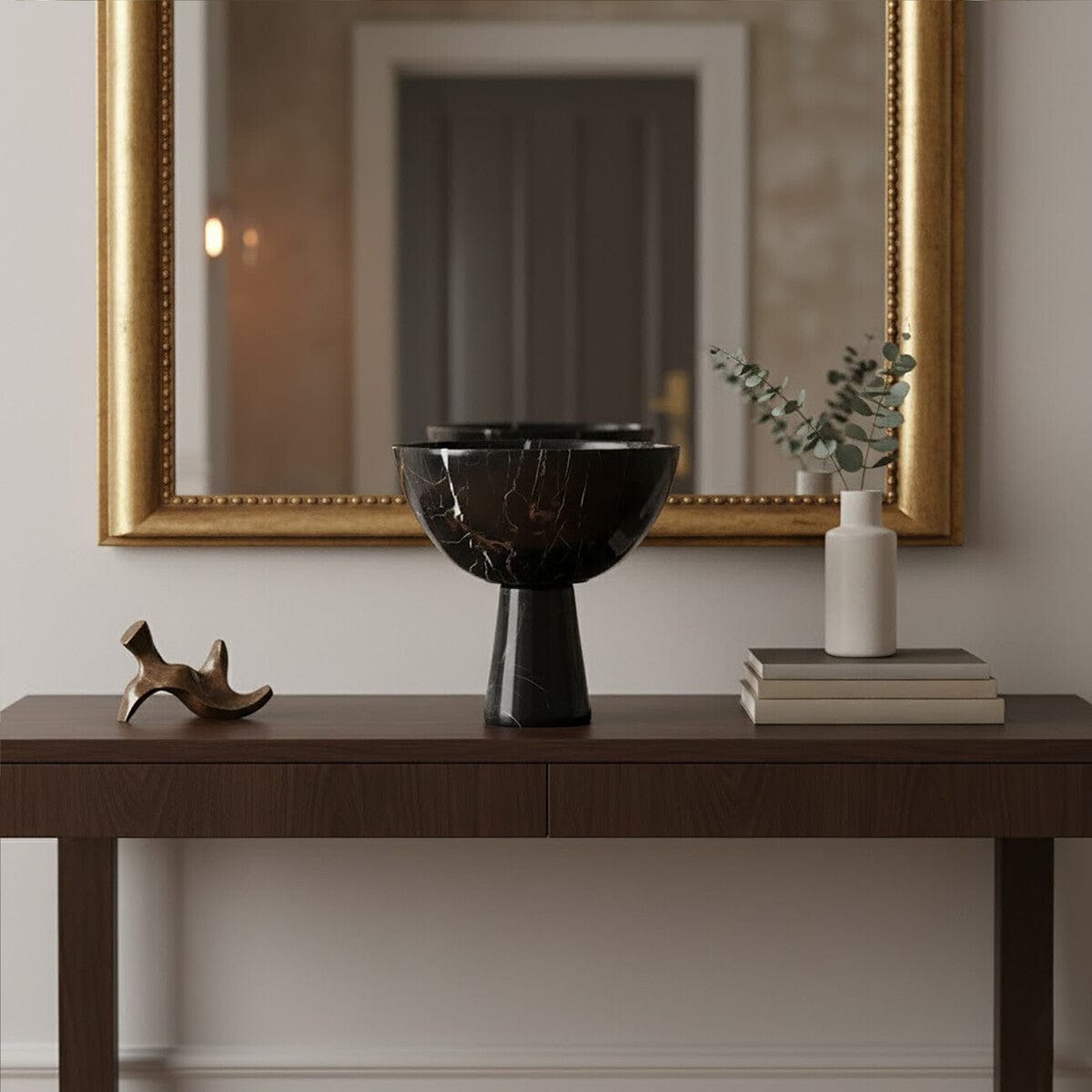 Hamilton Interiors Accessories Salmo Large Black Marble Pedestal Bowl House of Isabella UK