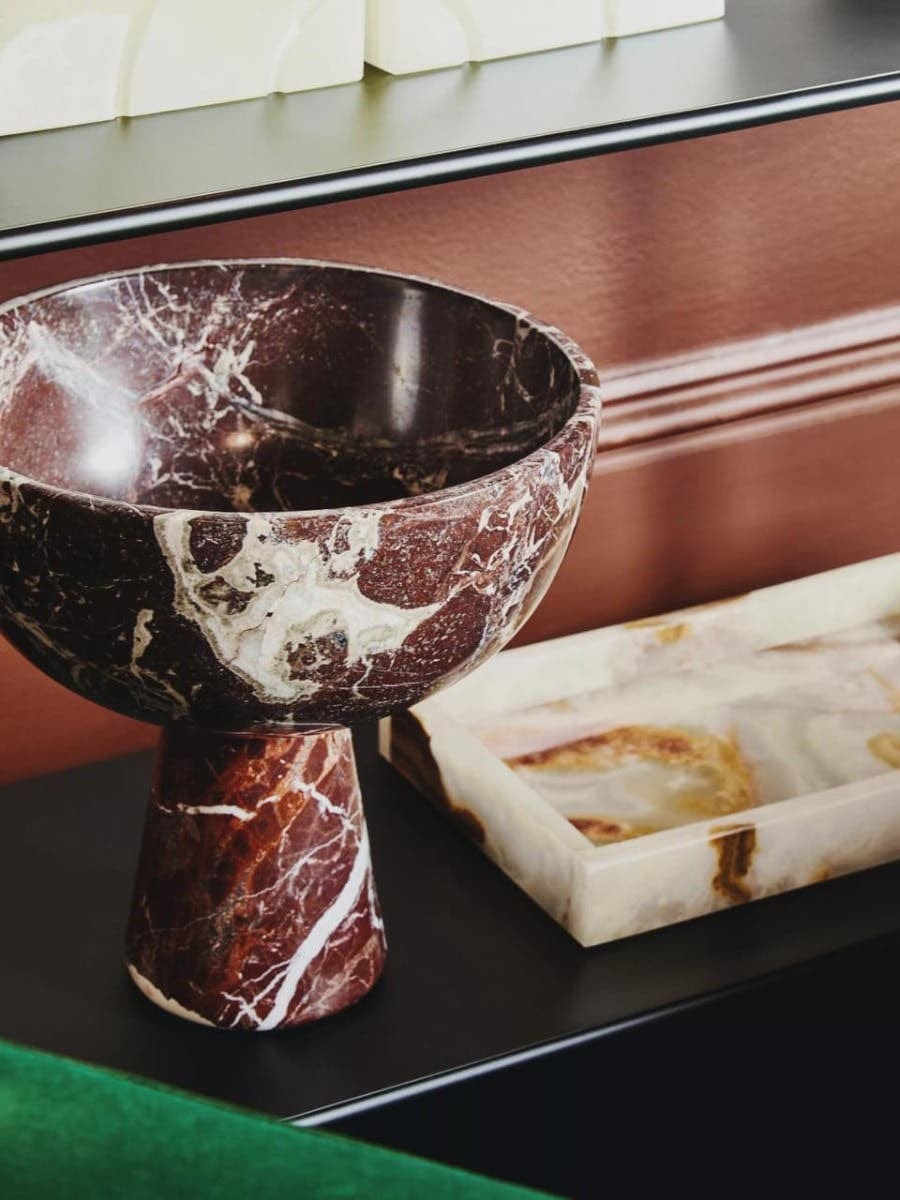 Hamilton Interiors Accessories Salmo Large Red Marble Pedestal Bowl House of Isabella UK