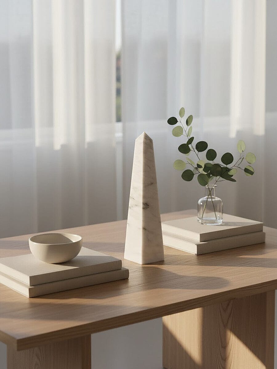 Hamilton Interiors Accessories Salmo Large White Marble Obelisk House of Isabella UK