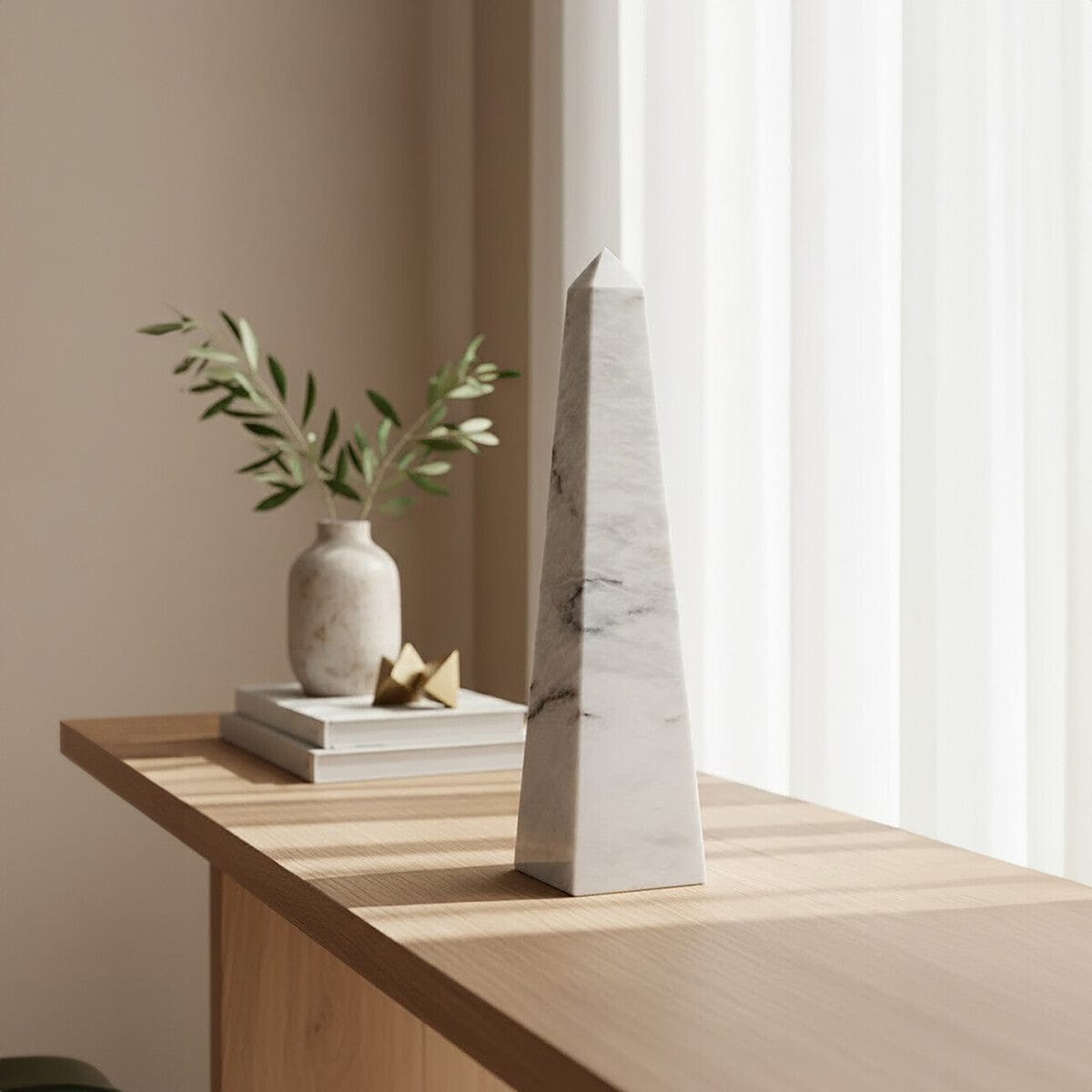 Hamilton Interiors Accessories Salmo Large White Marble Obelisk House of Isabella UK