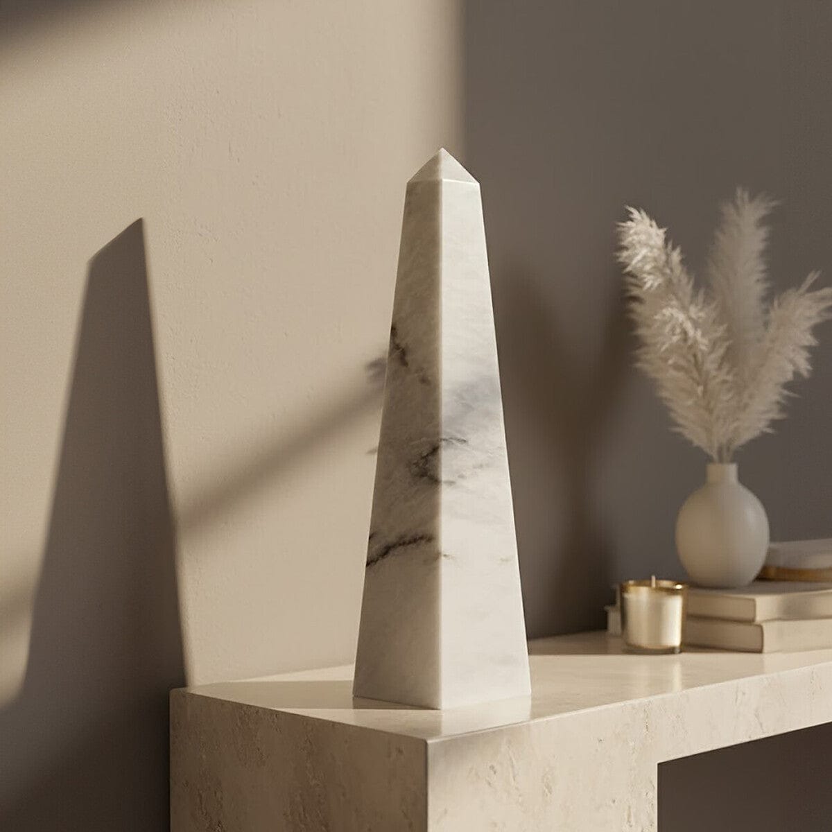 Hamilton Interiors Accessories Salmo Large White Marble Obelisk House of Isabella UK