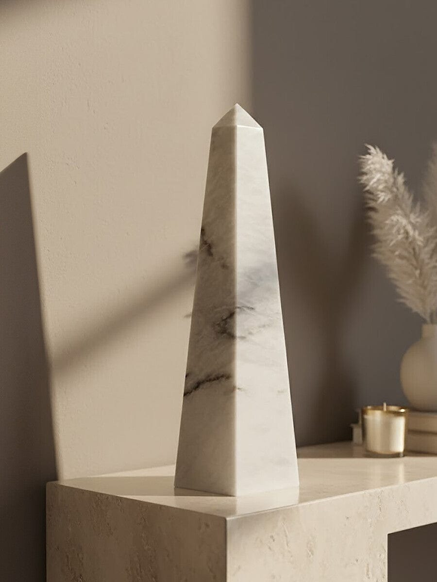 Hamilton Interiors Accessories Salmo Large White Marble Obelisk House of Isabella UK