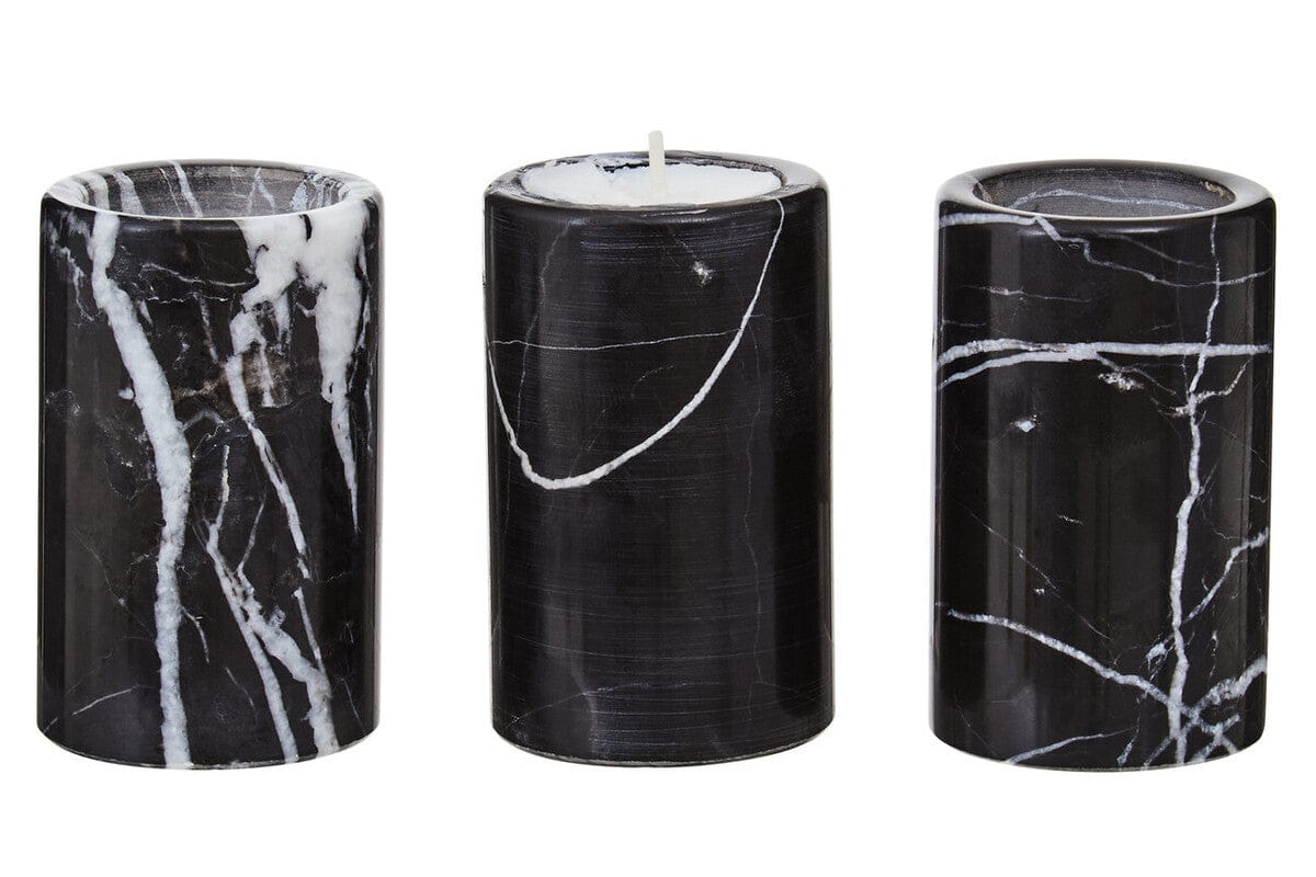 Hamilton Interiors Accessories Salmo Set Of Three Black Marble Tealight Holders House of Isabella UK