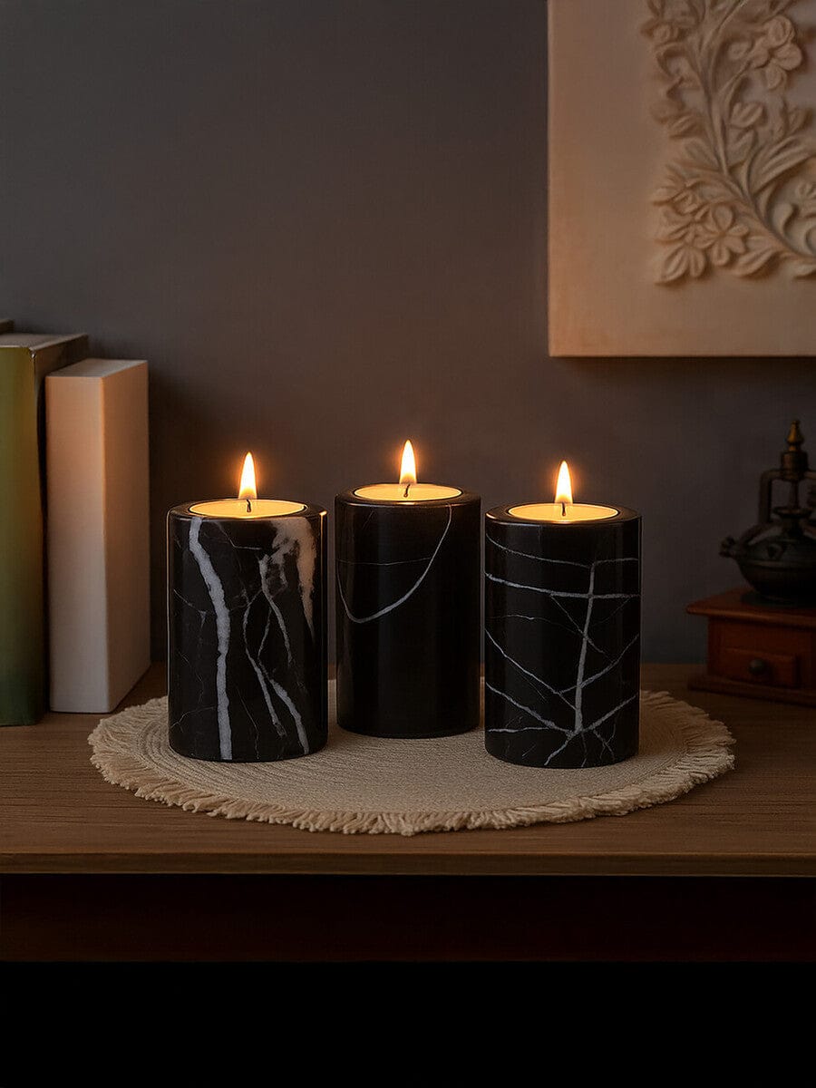 Hamilton Interiors Accessories Salmo Set Of Three Black Marble Tealight Holders House of Isabella UK