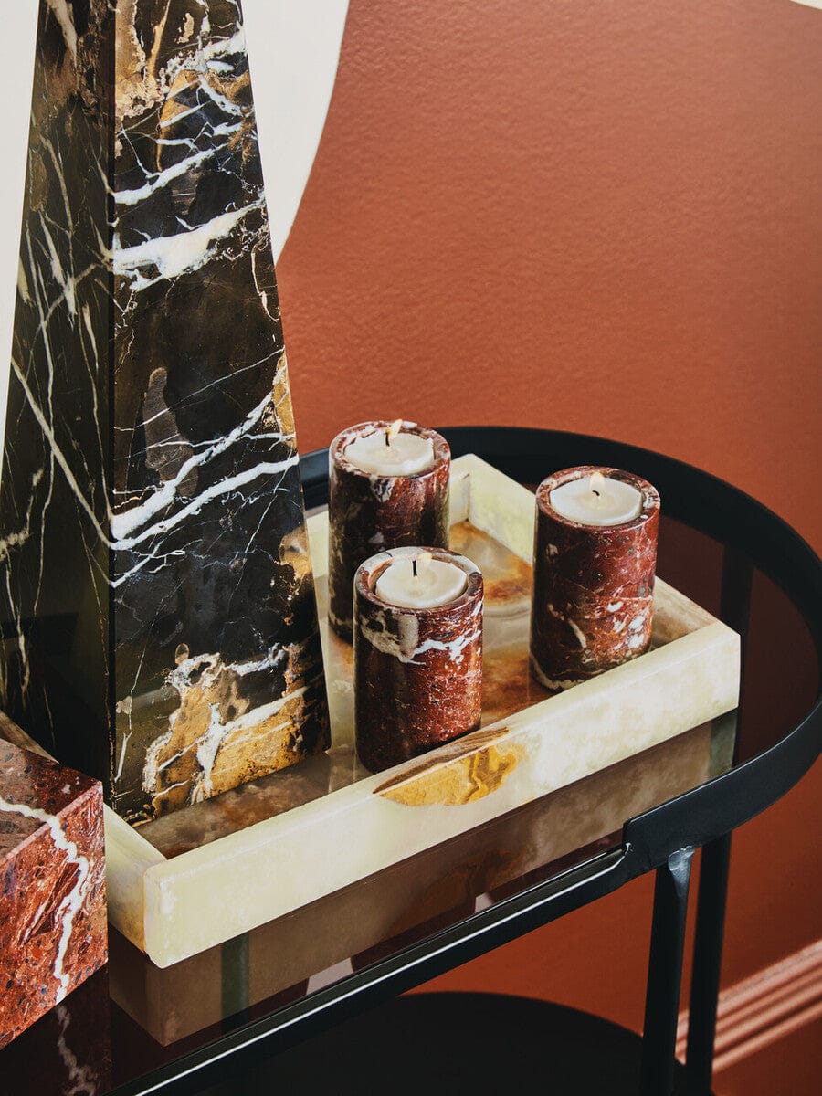 Hamilton Interiors Accessories Salmo Set Of Three Red Marble Tealight Holders House of Isabella UK