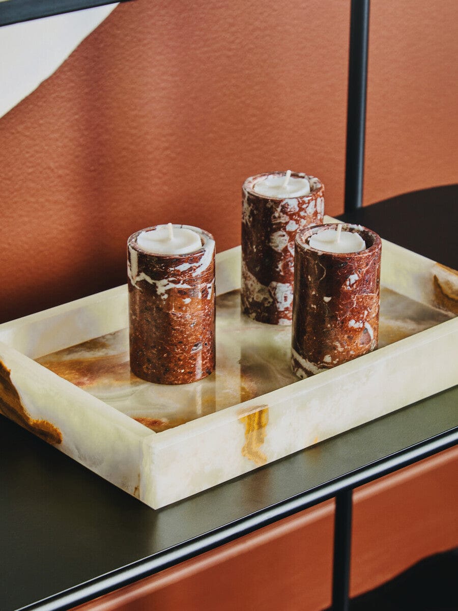 Hamilton Interiors Accessories Salmo Set Of Three Red Marble Tealight Holders House of Isabella UK