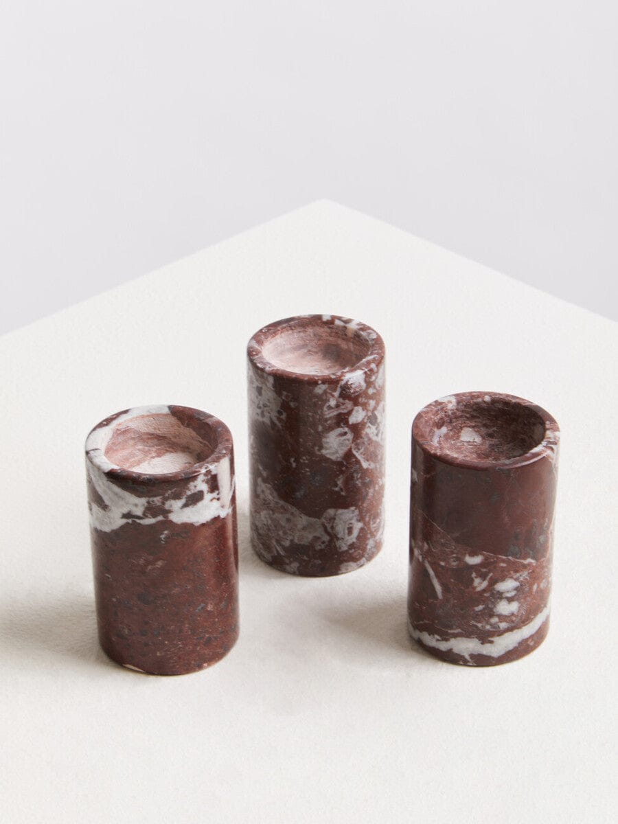 Hamilton Interiors Accessories Salmo Set Of Three Red Marble Tealight Holders House of Isabella UK