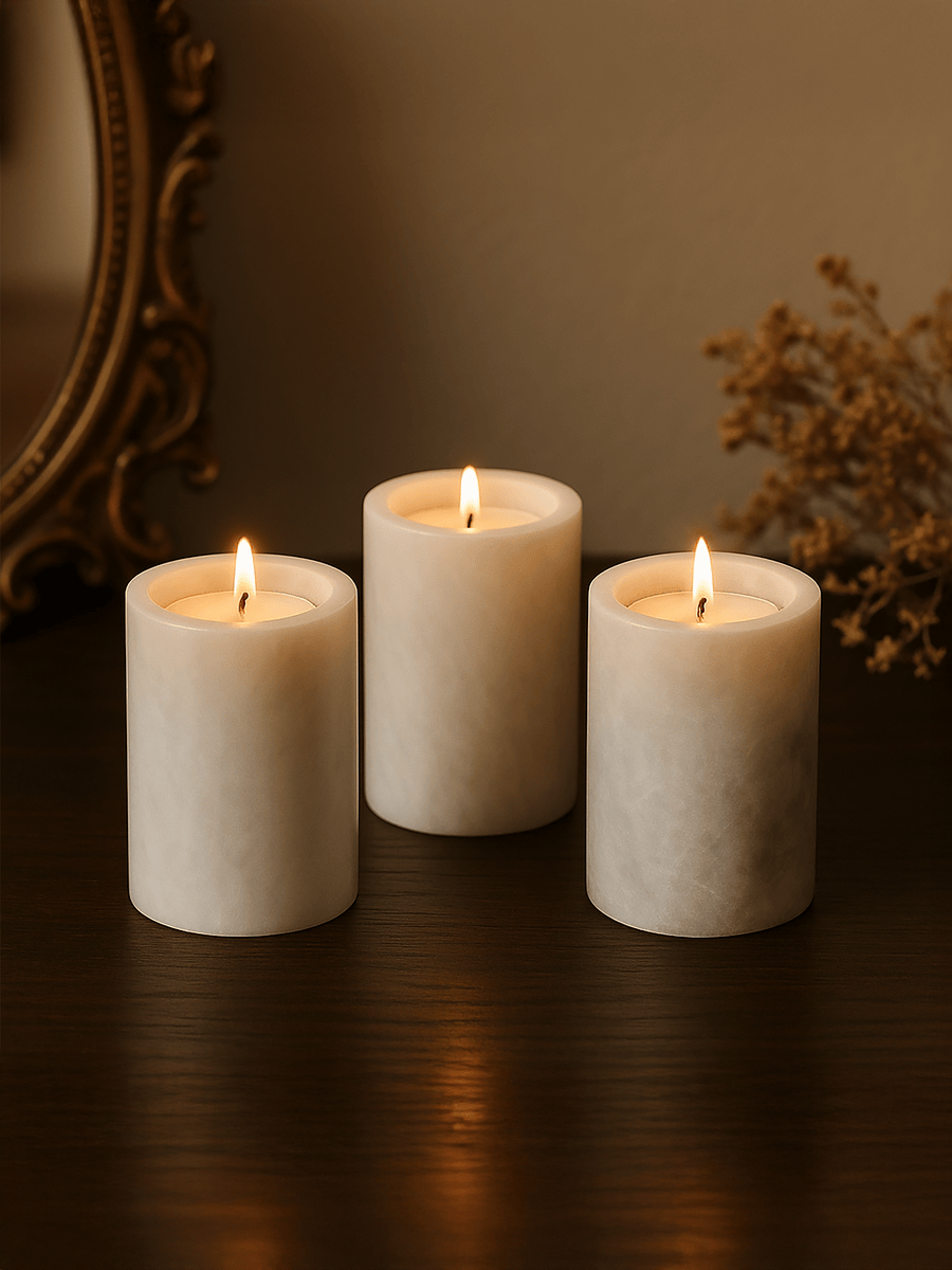 Hamilton Interiors Accessories Salmo Set Of Three White Marble Tealight Holders House of Isabella UK