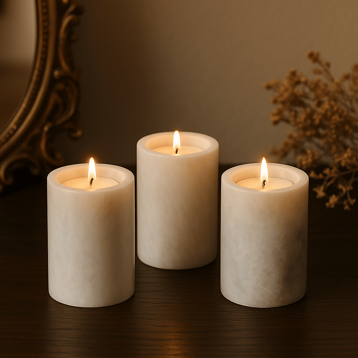 Hamilton Interiors Accessories Salmo Set Of Three White Marble Tealight Holders House of Isabella UK