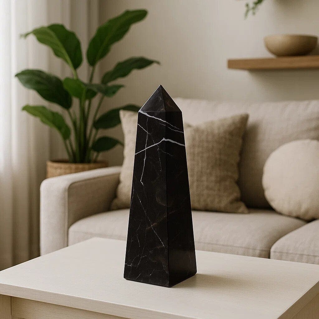 Hamilton Interiors Accessories Salmo Small Black Marble Obelisk House of Isabella UK