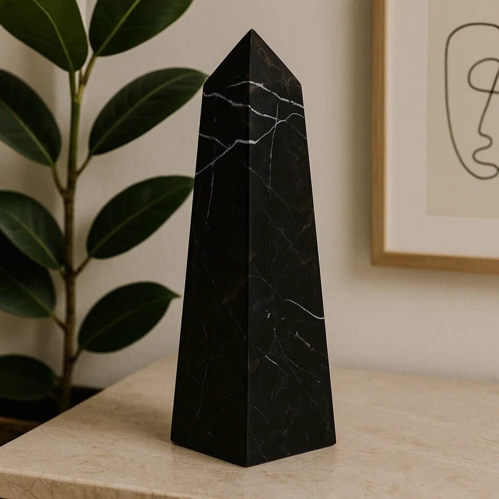 Hamilton Interiors Accessories Salmo Small Black Marble Obelisk House of Isabella UK