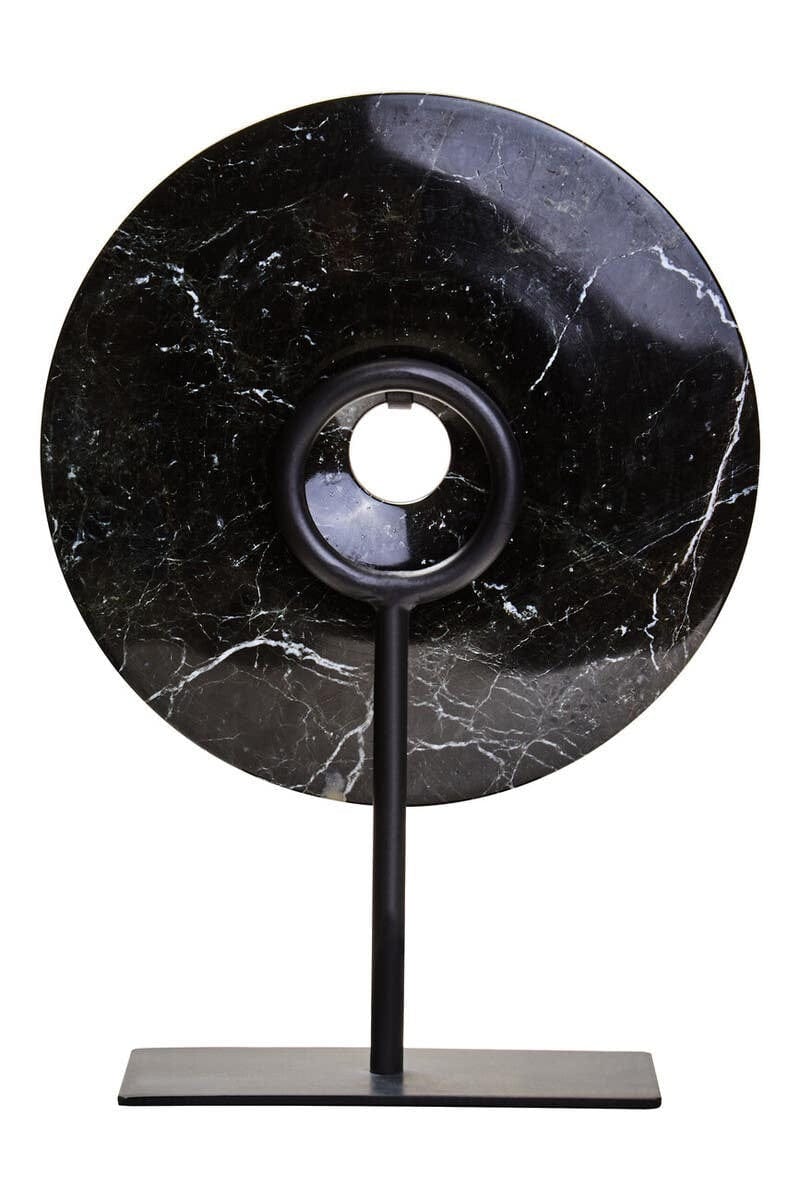 Hamilton Interiors Accessories Salmo Small Black Marble Round Dia 20cm Disc Sculpture House of Isabella UK