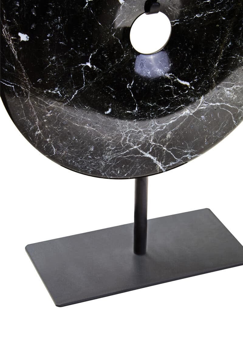 Hamilton Interiors Accessories Salmo Small Black Marble Round Dia 20cm Disc Sculpture House of Isabella UK
