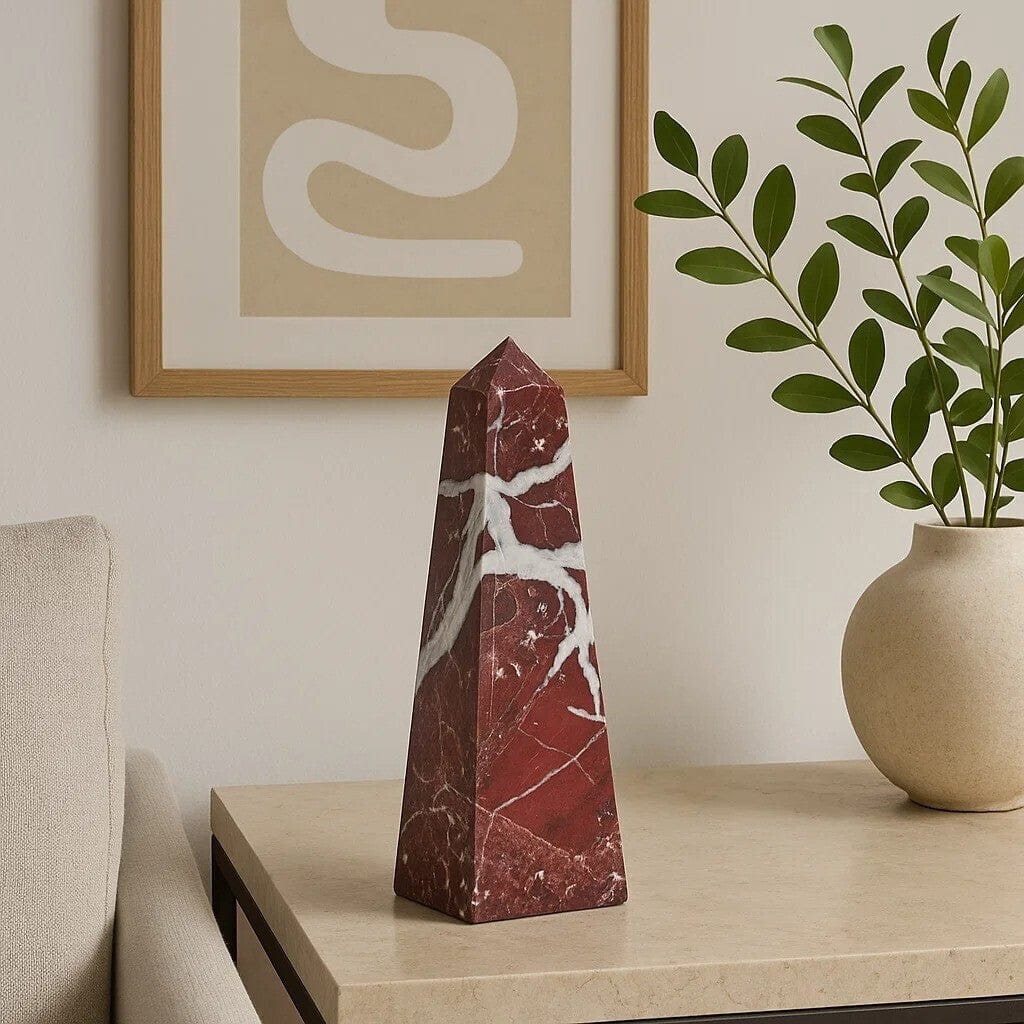 Hamilton Interiors Accessories Salmo Small Red Marble Obelisk House of Isabella UK