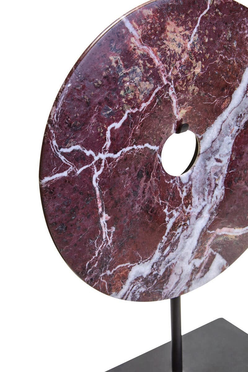 Hamilton Interiors Accessories Salmo Small Red Marble Round Dia 20cm Disc Sculpture House of Isabella UK