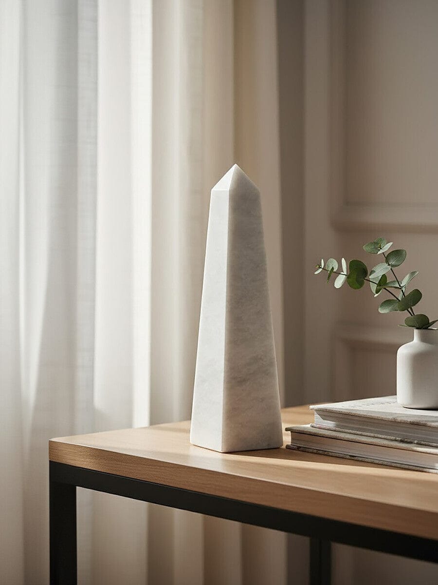 Hamilton Interiors Accessories Salmo Small White Marble Obelisk House of Isabella UK