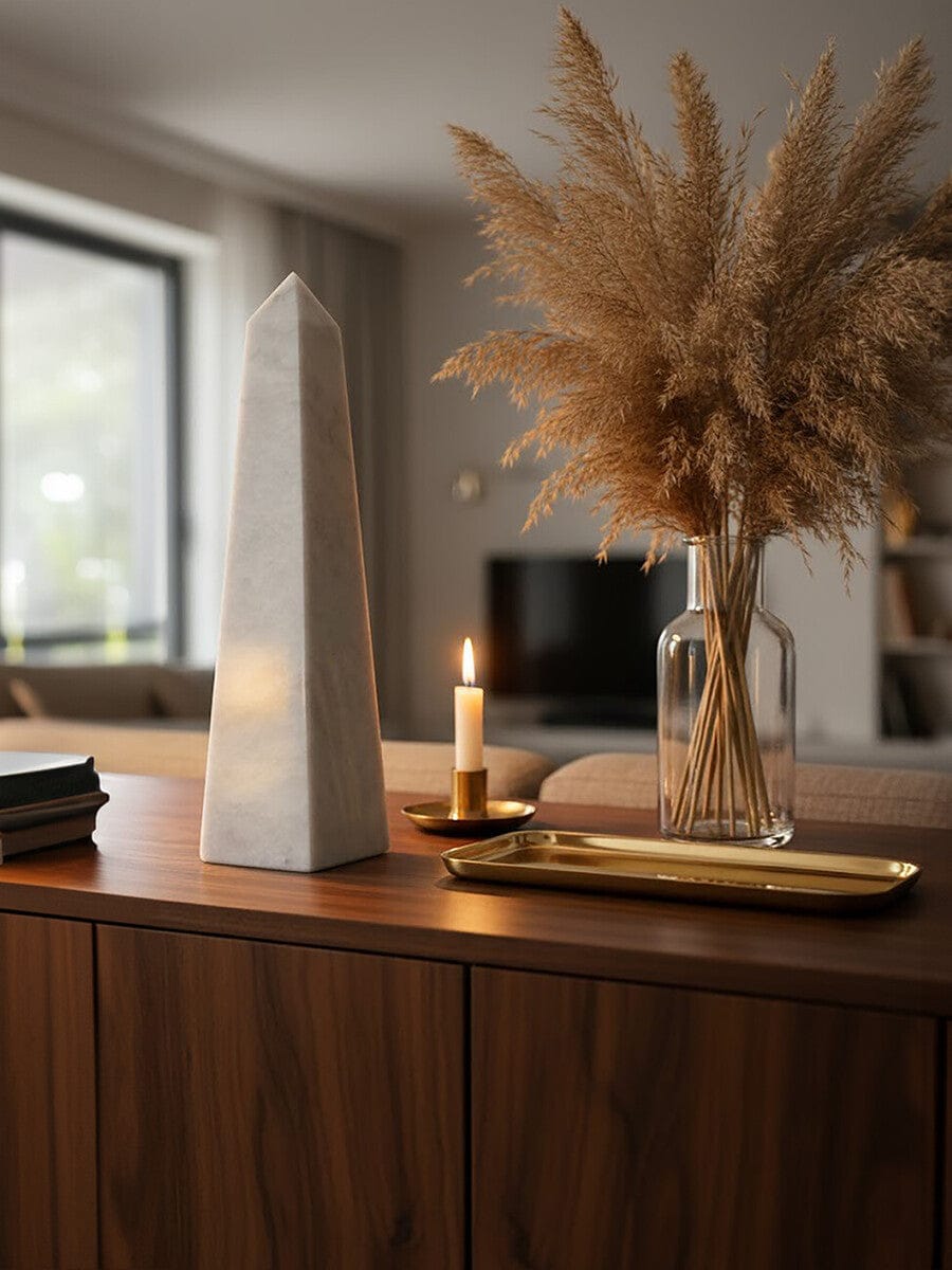 Hamilton Interiors Accessories Salmo Small White Marble Obelisk House of Isabella UK