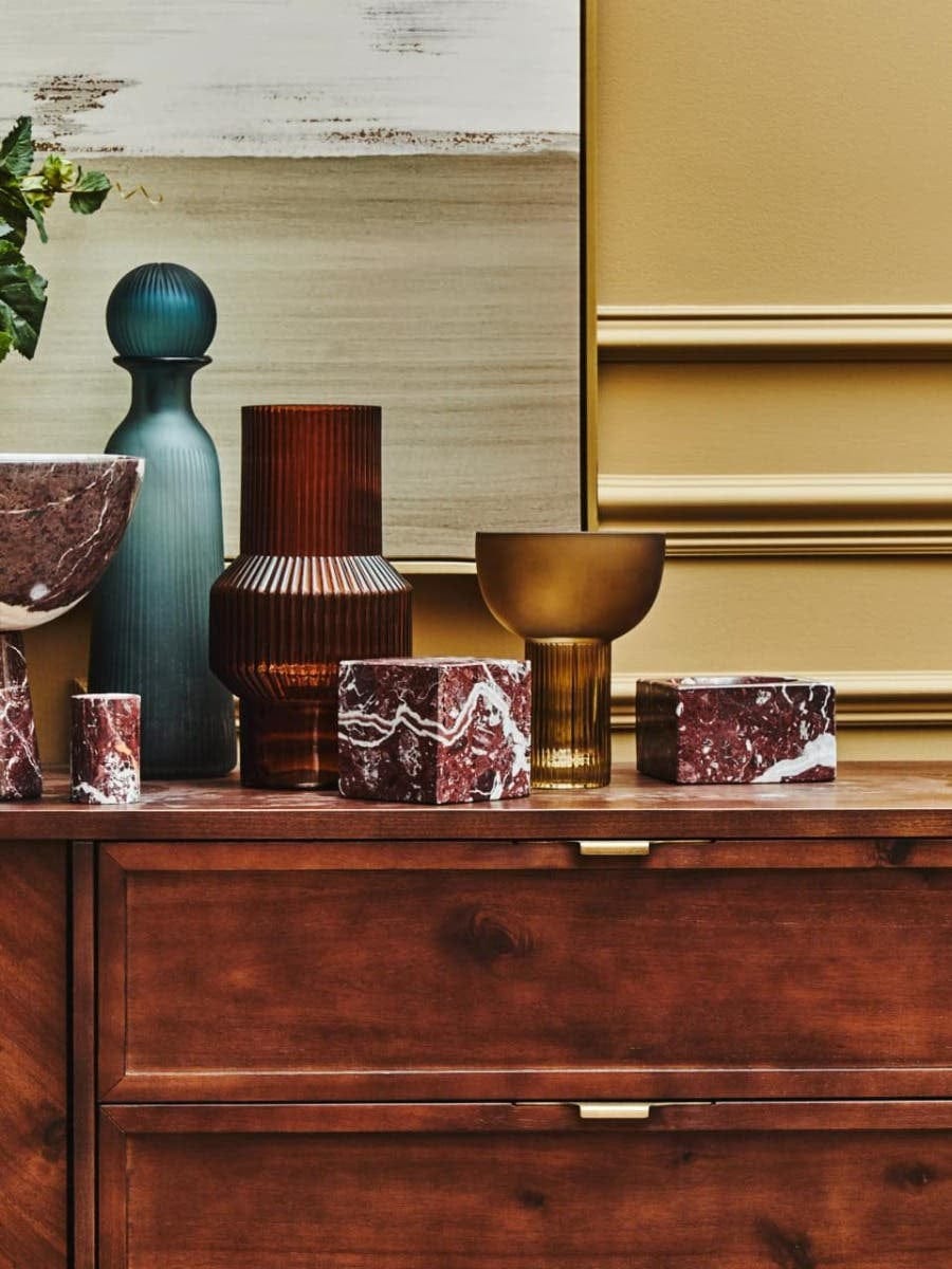 Hamilton Interiors Accessories Salmo Square Red Marble Bowl House of Isabella UK