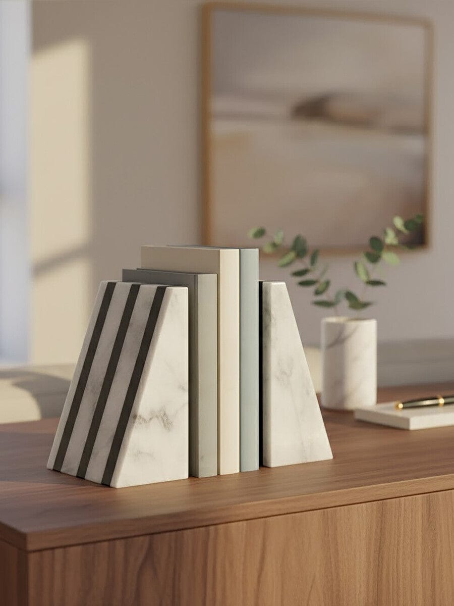 Hamilton Interiors Accessories Soma Set of Two Striped White Marble Bookends House of Isabella UK