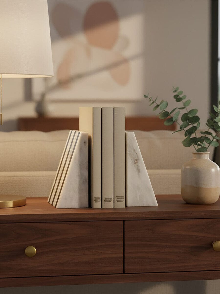 Hamilton Interiors Accessories Soma Set of Two Striped White Marble Bookends House of Isabella UK