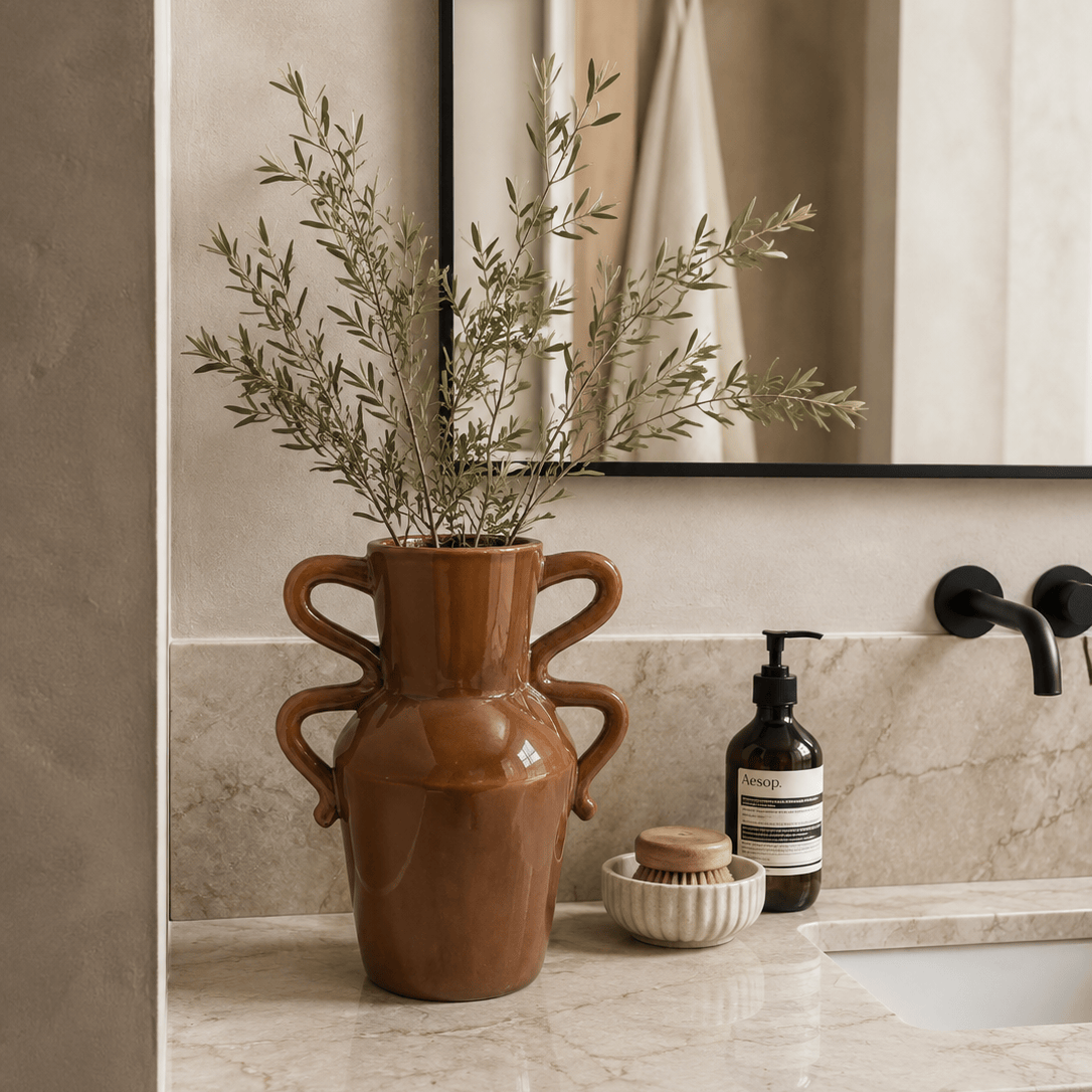 Hamilton Interiors Accessories Sonata Large Burnt Orange Vase with Abstract Handles House of Isabella UK