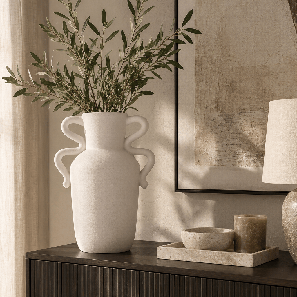 Hamilton Interiors Accessories Sonata Large White Vase with Abstract Handles House of Isabella UK