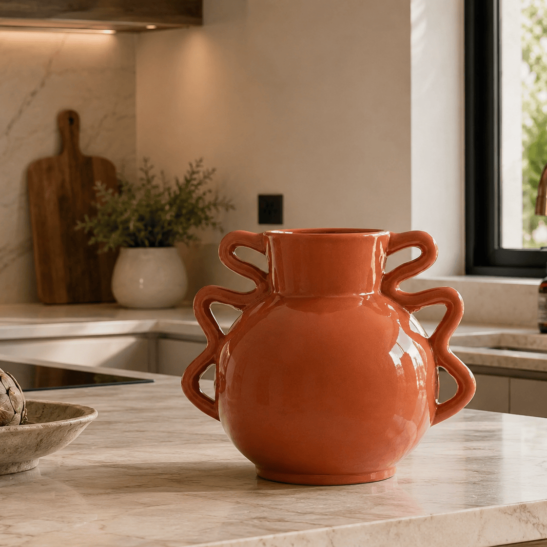 Hamilton Interiors Accessories Sonata Small Burnt Orange Vase with Abstract Handles House of Isabella UK