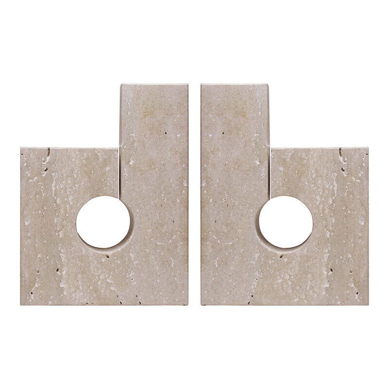 Hamilton Interiors Accessories Tibor Set Of Two Sculptural Travertine Bookends House of Isabella UK