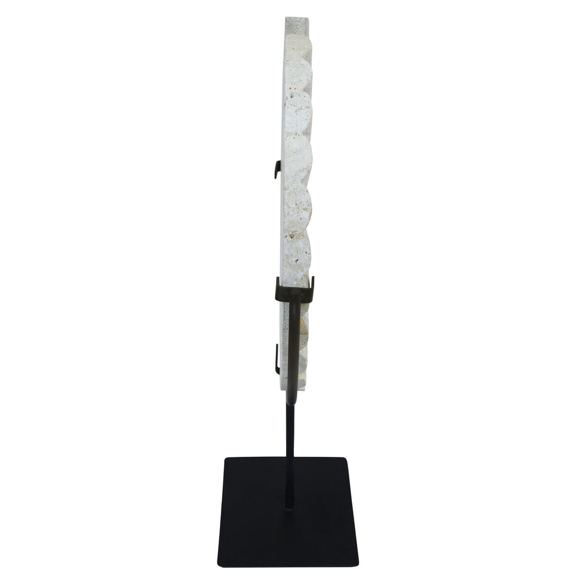 Hamilton Interiors Accessories Tibor Travertine Disc Sculpture with Black Metal Base House of Isabella UK