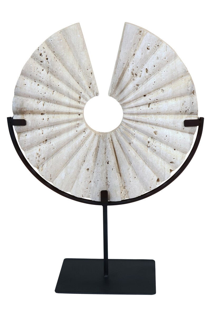 Hamilton Interiors Accessories Tibor Travertine Disc Sculpture with Black Metal Base House of Isabella UK