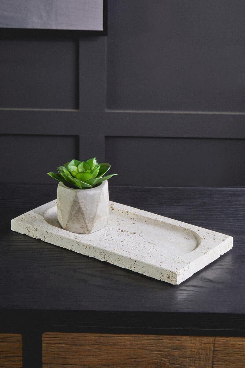 Hamilton Interiors Accessories Tibor Travertine Rectangular Decorative Tray House of Isabella UK