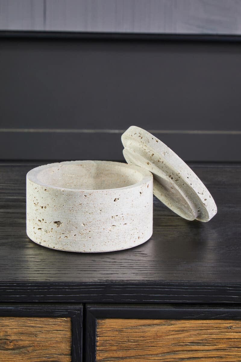 Hamilton Interiors Accessories Tibor Travertine Round Trinket Box House of Isabella UK