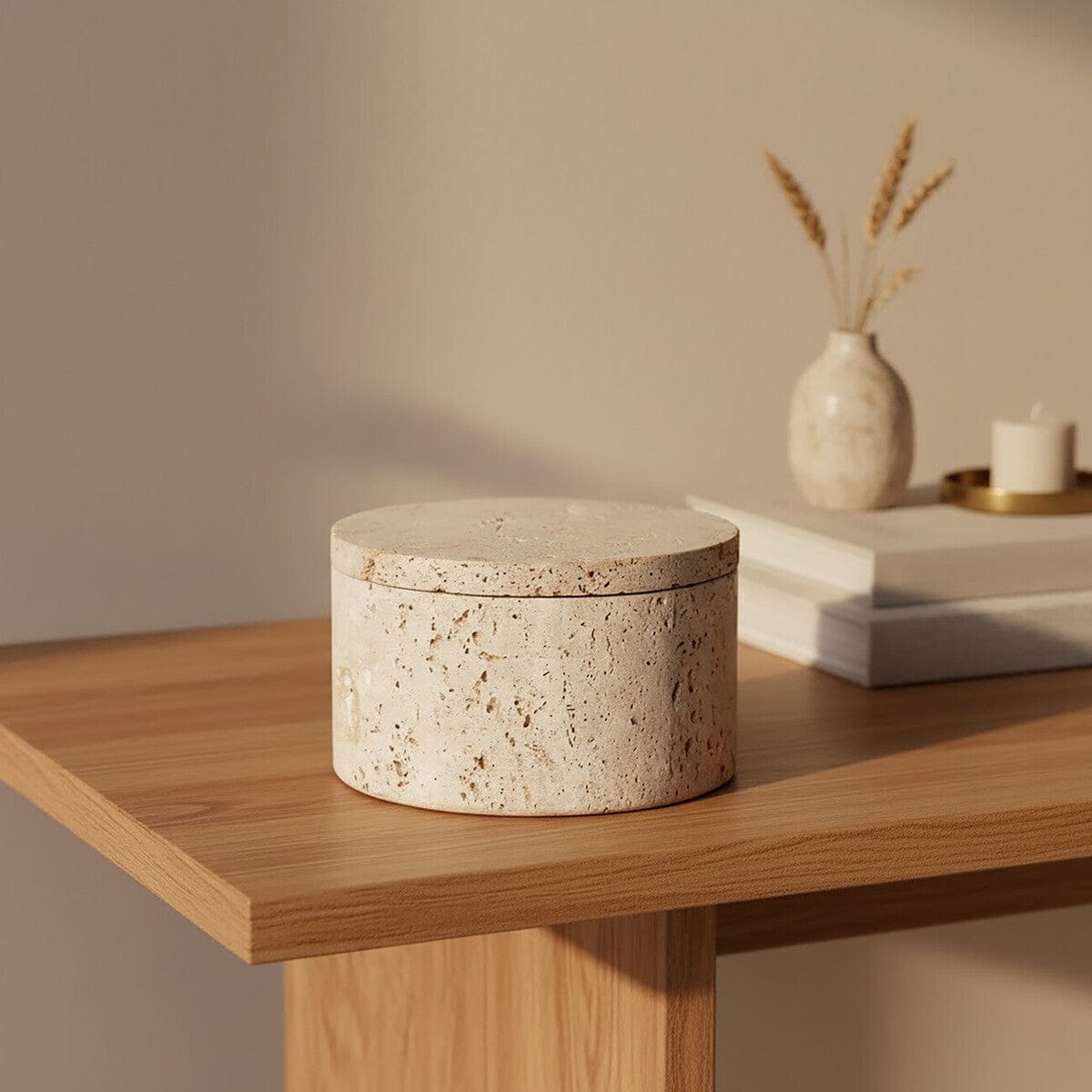 Hamilton Interiors Accessories Tibor Travertine Round Trinket Box House of Isabella UK