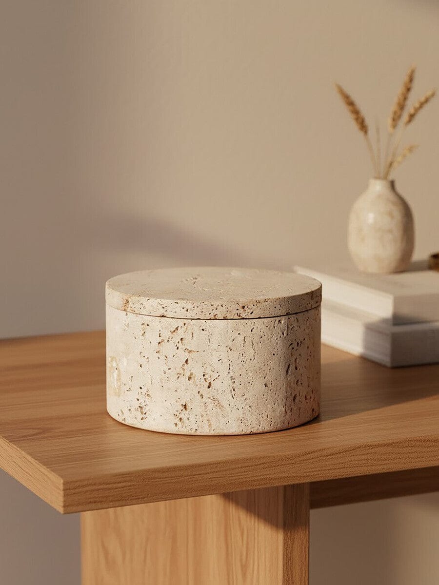 Hamilton Interiors Accessories Tibor Travertine Round Trinket Box House of Isabella UK