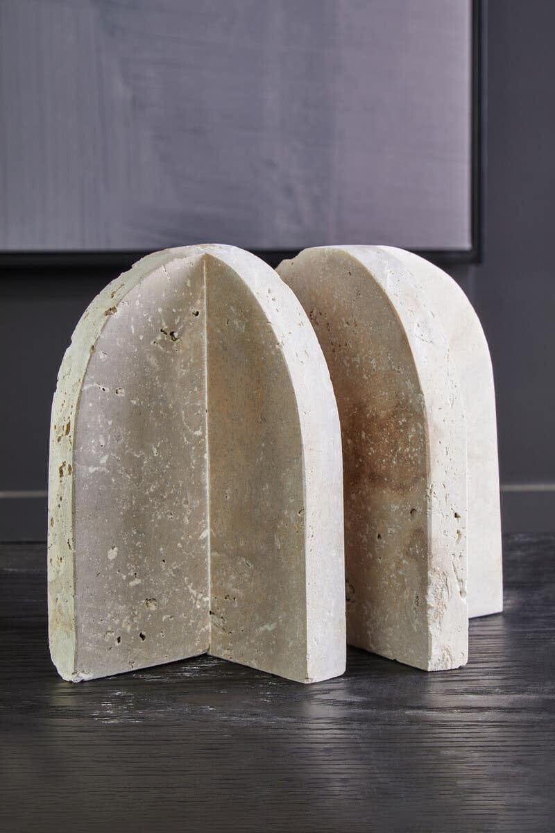 Hamilton Interiors Accessories Tibor Travertine Set of 2 Arched Bookends House of Isabella UK