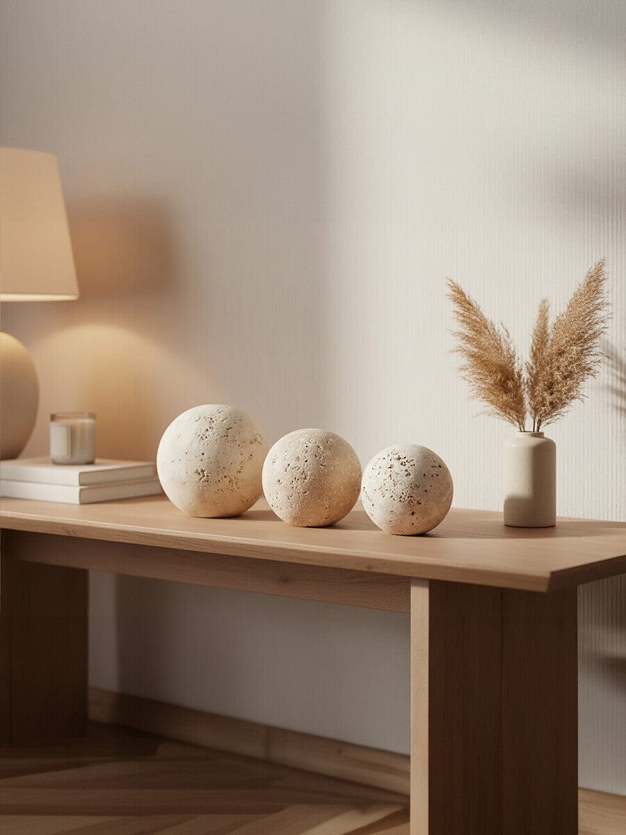Hamilton Interiors Accessories Tibor Travertine Set of 3 Deco Balls House of Isabella UK