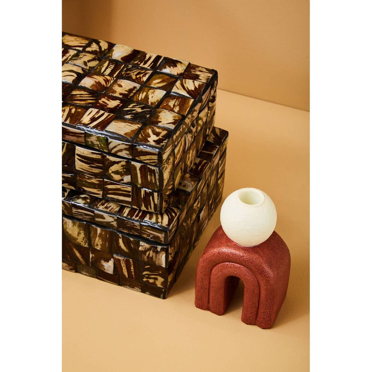 Hamilton Interiors Accessories Utica Candle Holder With Red Base House of Isabella UK