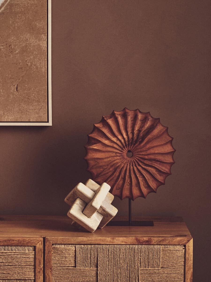 Hamilton Interiors Accessories Westo Brown Wood Round Sculpture With Black Base House of Isabella UK