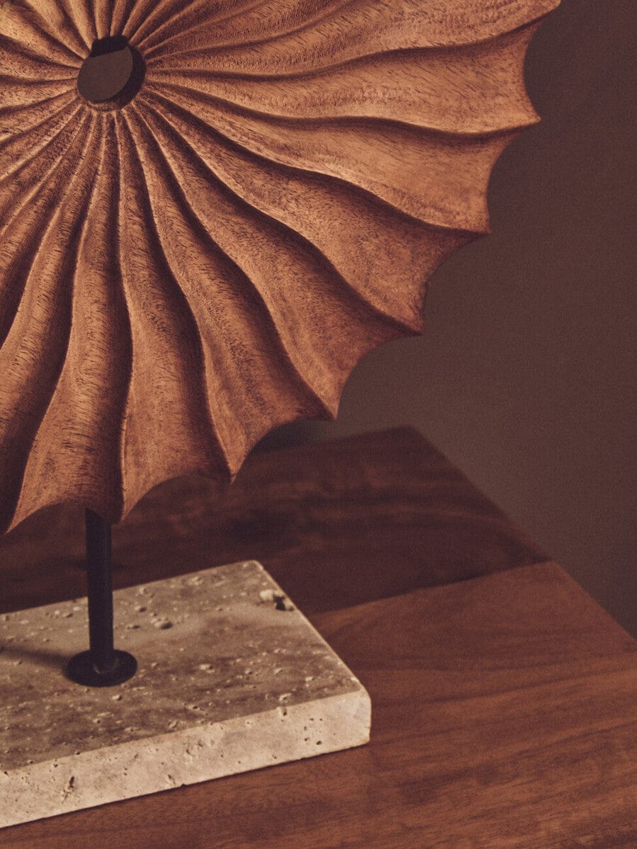 Hamilton Interiors Accessories Westo Natural Wood Round Sculpture with Travertine Base House of Isabella UK