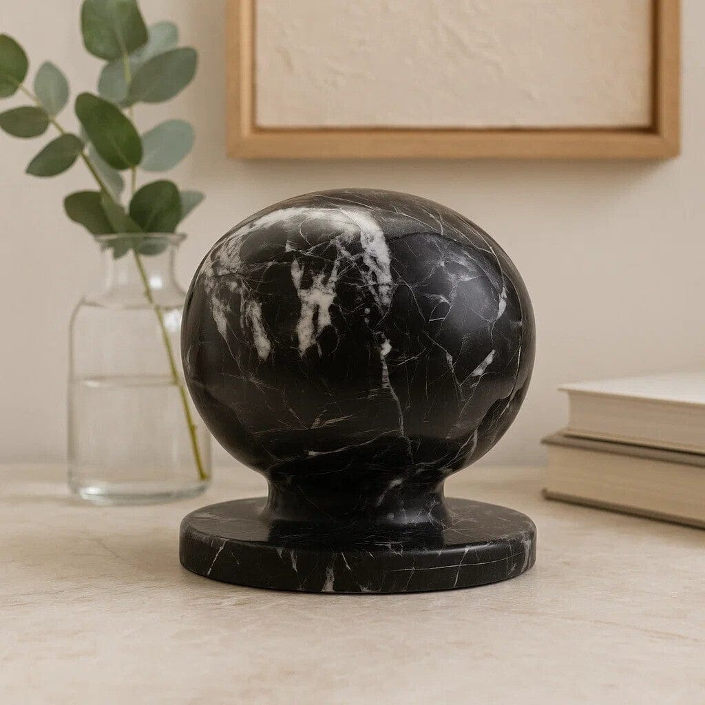 Hamilton Interiors Accessories Zoro Black and White Veined Marble Ball Sculpture House of Isabella UK