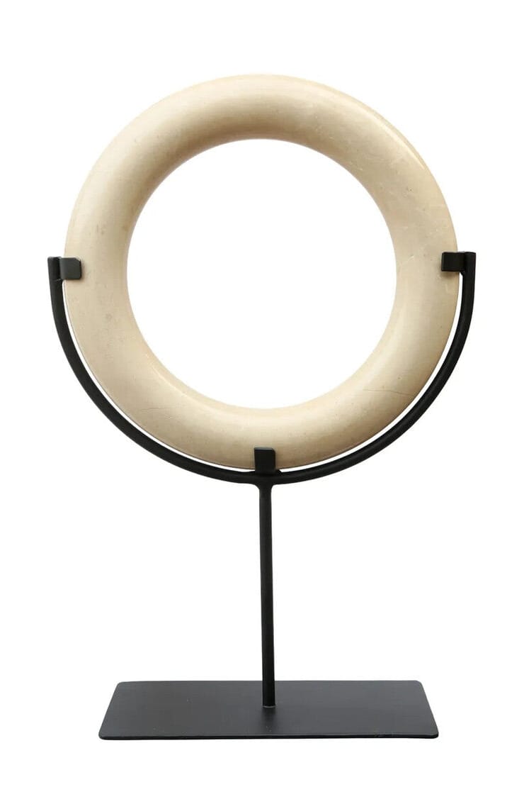 Hamilton Interiors Accessories Zoro Cream Marble Ring Sculpture on Metal Stand House of Isabella UK
