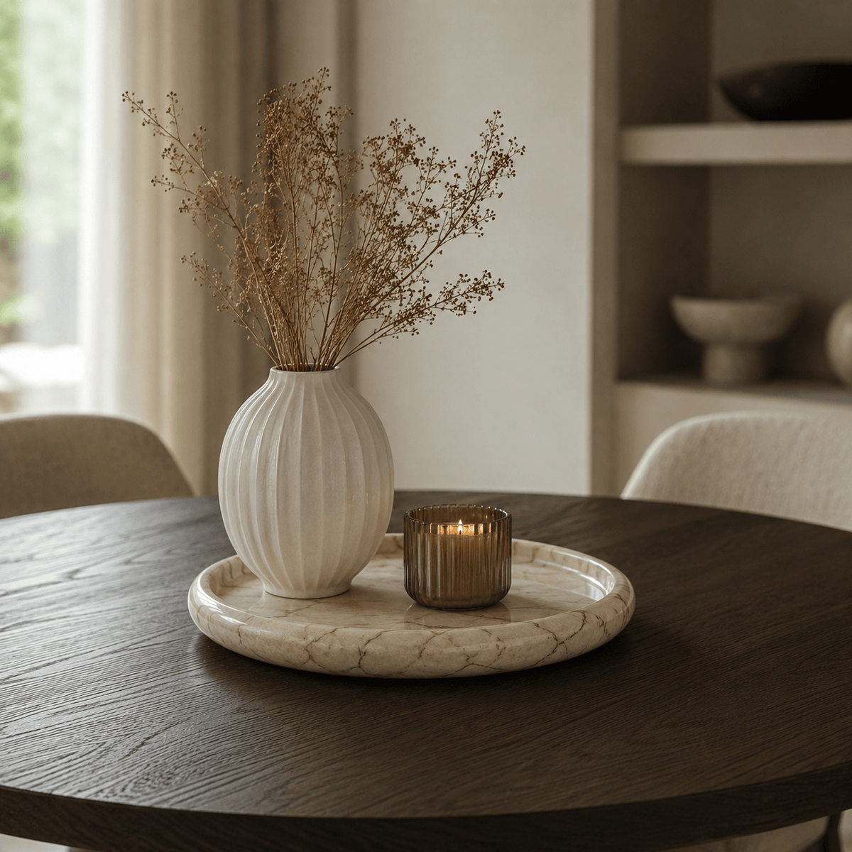 Hamilton Interiors Accessories Zoro Cream Marble Round Tray House of Isabella UK